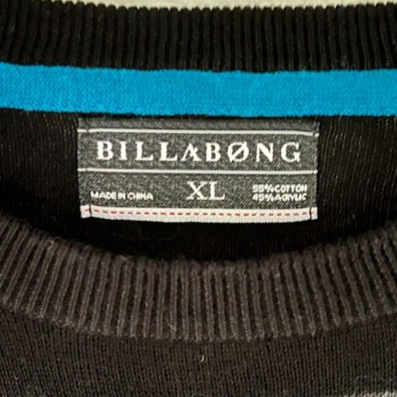 Billabong XL Crew Neck Pullover Sweater Black Blue Gray Striped Surfer Preppy - Picture 3 of 5